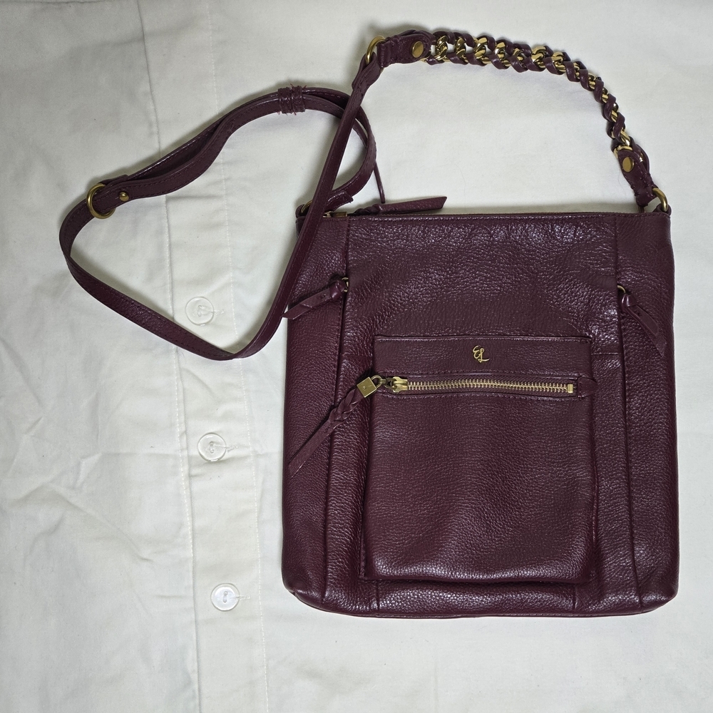 Eliot Lucca Burgundy Leather Bag with Gold Accents